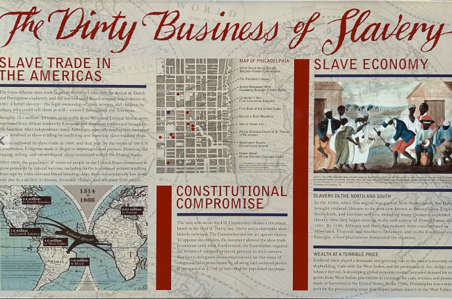 Interpretive panel on slavery at The Presoident's House exhibit in Independence National Historical Park, Philadelphia